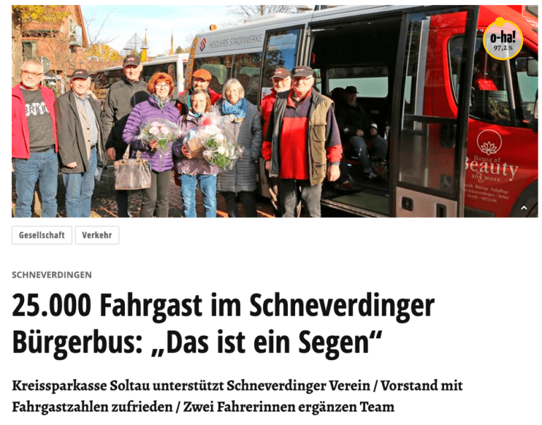 25.000 Fahrgast im Schneverdinger Bürgerbus